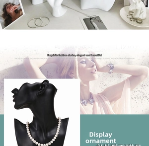 Detailed resin bust jewelry display stand showing an elegant white pearl necklace