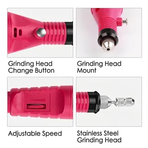 Set fresa per unghie elettrica rosa per manicure con velocità regolabile e punte metalliche