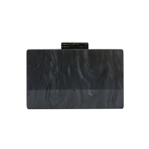 Elegant rectangular evening clutch bag with black and grey marble acrylic texture and clasp