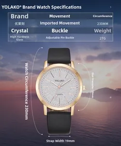 Detailansicht der Quarzuhr mit 39mm Goldlegierungsgehäuse und schwarzem Lederarmband Maße