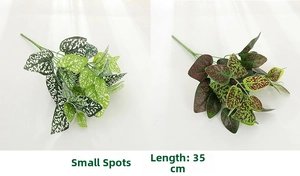 Detailed comparison of 35cm artificial Scindapsus leaves with white dots and red veins