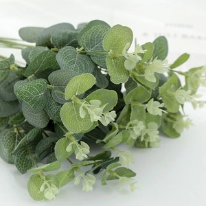 Artificial eucalyptus spray with dense green money leaves and detailed white leaf veins