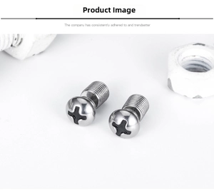 Macro shot of silver titanium steel screw stud earrings with black cross slot detail