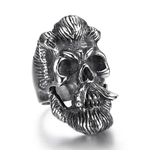 Retro Old Man Head Skull Ring 316 Stainless Steel Punk Rock Gothic Biker Jewelry For Men Vintage Beard Design