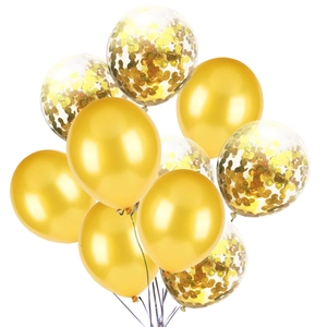 Set of 12-inch rose gold metallic latex balloons and clear balloons with gold sequins