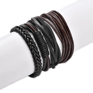 Handmade multilayered leather braided bracelets in black and brown for men