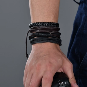 Men Braided Leather Bracelet Multi-layer Handmade Retro Style Alloy Magnetic Clasp Jewelry