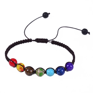 7 Chakra Lava Stone Bracelet Natural Gemstone Beads Braided Rope Adjustable Yoga Meditation Healing Jewelry Men Women