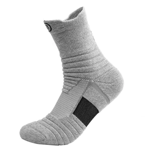 Men's athletic mid-calf performance socks in grey with arch support and ribbed ankle design