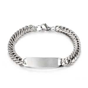 Stainless Steel Bracelet With Blank ID Plate High Polished Cuban Link Figaro Chain Hip Hop Jewelry For Men Women