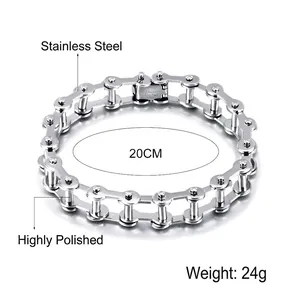 Silver stainless steel bike chain bracelet for men with high polished finish 20cm