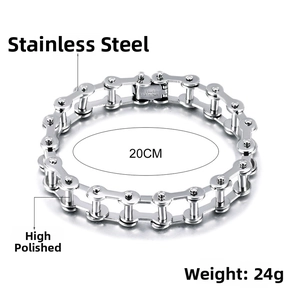 Polished stainless steel bike chain bracelet for men with 20cm length and 24g weight