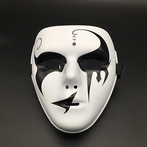 White full face Halloween mask with black abstract hand-painted patterns for party