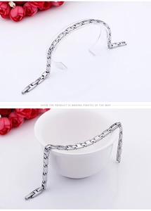 Polished silver titanium steel chain bracelet with rectangular links for men and women