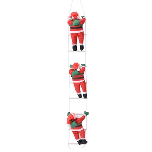 Three climbing Santa Claus dolls on white rope ladder Christmas tree ornaments 30cm decoration