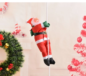Detail of 30cm climbing Santa Claus ornament on white rope for Christmas tree decor