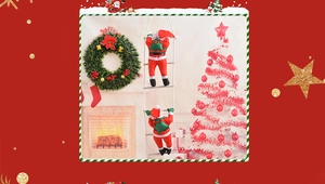 Detail of Santa climbing rope and ladder hanging ornaments for Christmas tree decor