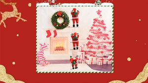 Three climbing Santa Claus figures on a rope ladder for festive Christmas tree decoration