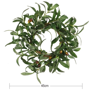 Artificial olive leaf wreath with green foliage and berries, 45cm diameter home decor