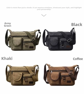 Canvas messenger bag collection in army green, black, khaki, and coffee brown colors