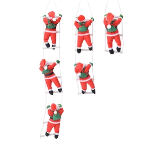 Christmas Santa Claus climbing on white rope ladder holiday home hanging decoration