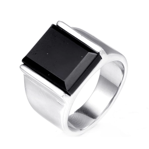 Bague Vintage Punk Gothique en Acier Inoxydable pour Hommes avec Strass Noir Carré ou Pierre Bleue Bijoux de Mode Biker
