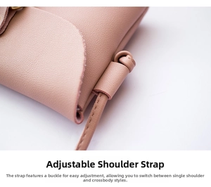 Detail of adjustable knotted shoulder strap and vintage gold metal buckle on pink bag