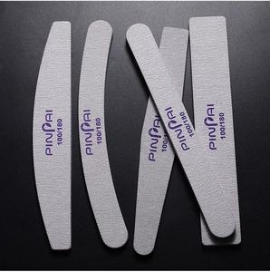 Detailed view of 100/180 grit double-sided grey nail files in curved and straight shapes