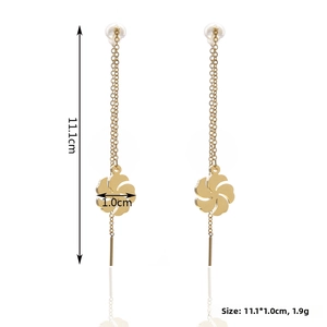 Size chart showing 11.1cm length and 1.0cm width for golden flower long drop earrings