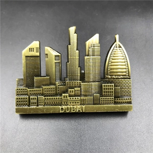 Detailed relief of Dubai city skyline on a high-end 3D metallic bronze souvenir magnet
