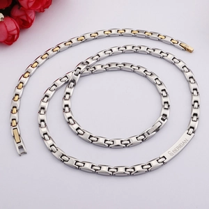 Fashionable titanium steel jewelry set with two-tone silver and gold link chain necklace