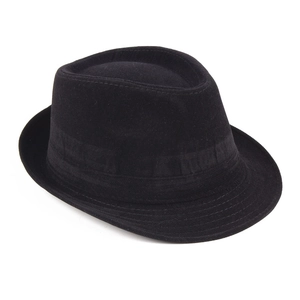 Classic men's black corduroy fedora hat with a warm winter texture on white background