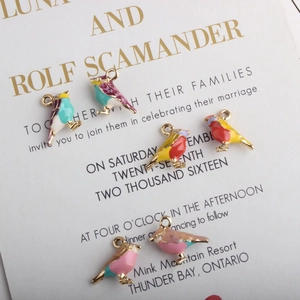 Detailed macro shot of bird-shaped enamel alloy pendants for DIY jewelry making