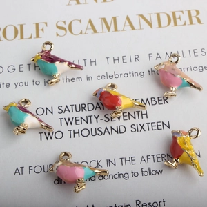 Set of 6 gold enamel sparrow charms for DIY bracelets and jewelry making