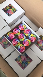 Bulk rainbow soap rose gift boxes with 9 flower buds in a window box for DIY crafts