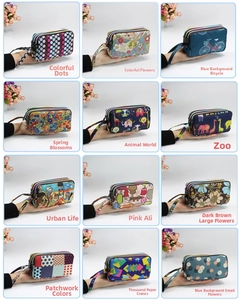 Multiple floral and patterned long wristlet wallets with three-layer zipper design