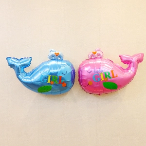 Set of 32-inch blue and pink ocean whale foil balloons for kid's birthday party decor