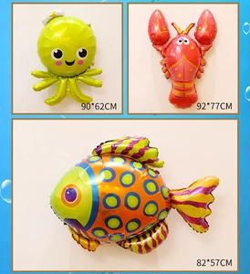 Detailed size chart for cartoon octopus lobster and fish ocean animal foil balloons