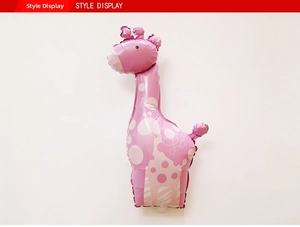 Pink giraffe foil balloon with cute white heart patterns for kids birthday party decor