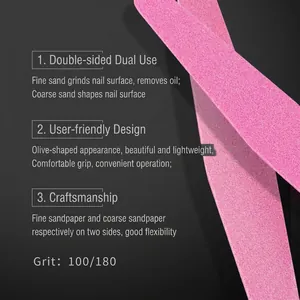 Pink 100/180 grit nail buffer sponge for professional manicure shaping and oil removal