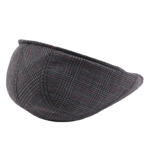 Classic British style grey plaid flat cap with red stripes for casual outdoor wear