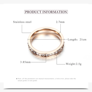 Detail view of 4mm rose gold stainless steel ring with zircon inlays and measurements