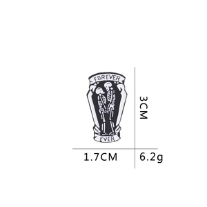 Gothic Skeleton Enamel Pin Forever Ever Coffin Brooch 3cm x 1.7cm Dimensions