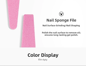 Macro shot of pink nail sponge file texture for professional polishing and shaping nails
