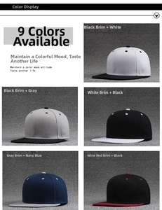 Flat brim snapback baseball cap detail showing multi-color patchwork cotton panels