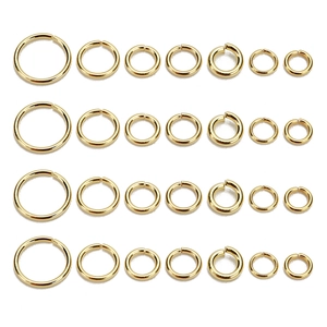 Golden stainless steel jump rings in various sizes for DIY jewelry making and crafts