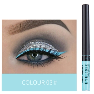 Detailed view of long lasting liquid eyeliner with glitter eye makeup and 03 color option.