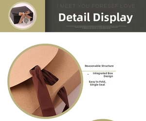Detail of ribbon closure on black and kraft gift boxes with fold-up design