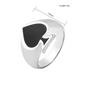 Macro view of vintage spade poker ring showing 19mm width and 13g weight details