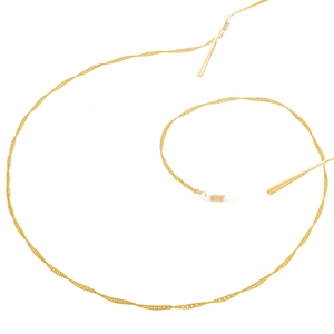 Golden vacuum plated stainless steel eyewear chain with wave texture and silicone loops